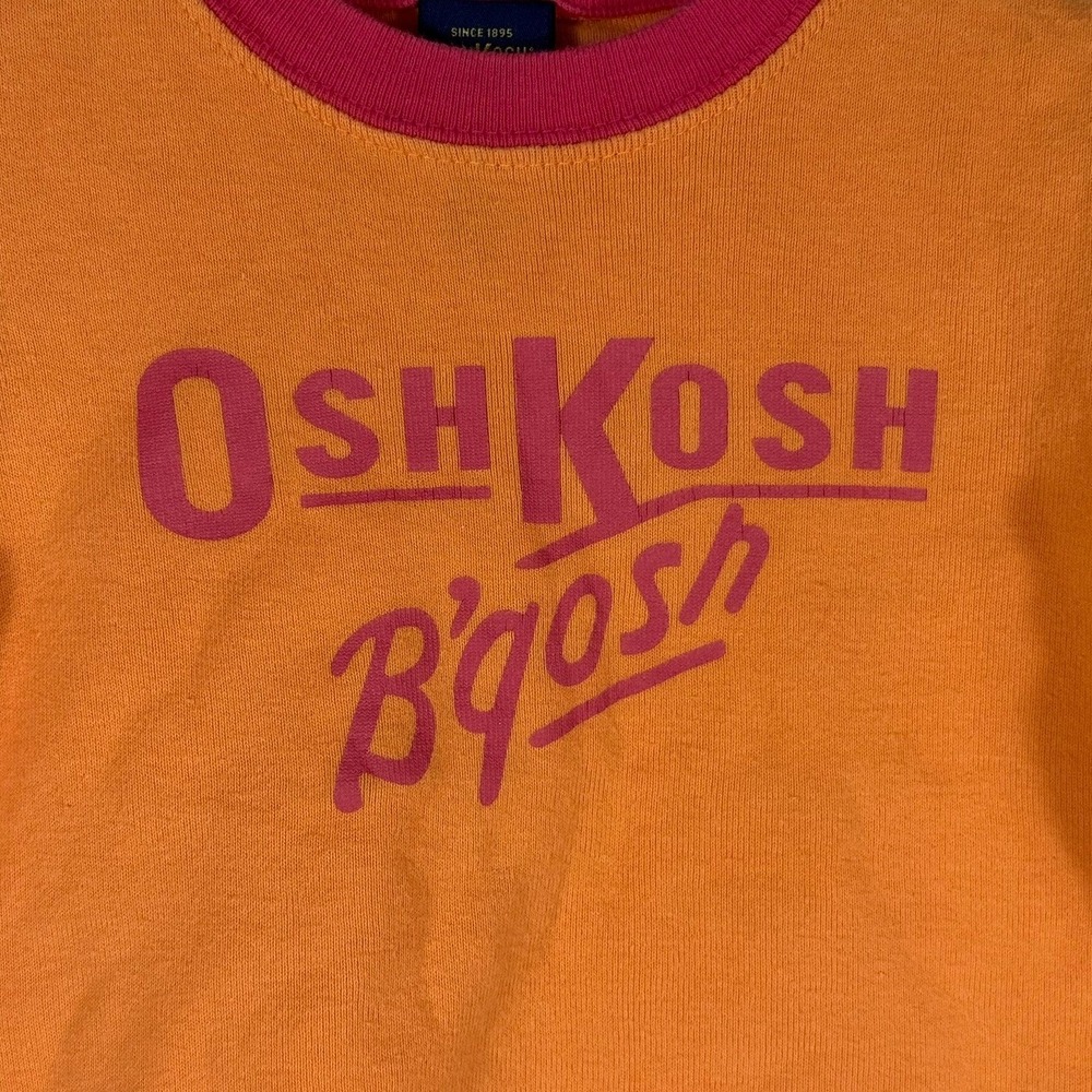 Vintage OshKosh B'gosh Toddler Girls Orange Pink Ringer Logo T-Shirt 1T - Picture 2 of 9